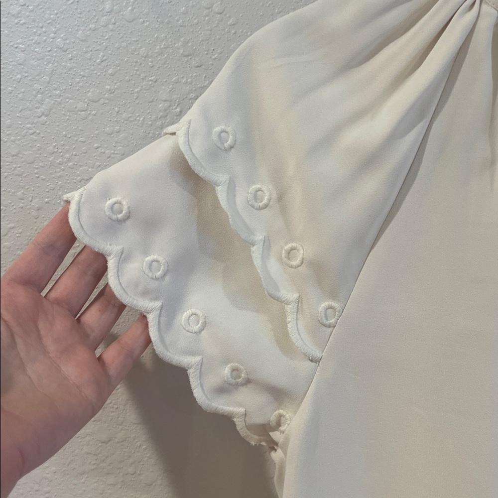 Ann Taylor Cream Blouse with Scalloped Sleeves - Picture 2 of 7